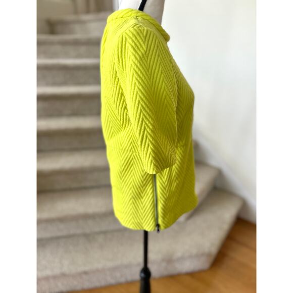 Tibi Neon Yellow Green Chevron Quilted Zipper Roll Neck Short Sleeve Blouse - Picture 7 of 9
